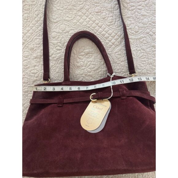 NWT Viola Castellani Ciao! Suede Leather Satchel, Wine, Made in Italy. - Picture 7 of 10